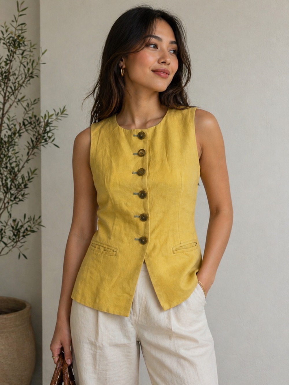 J.Crew Cutaway vest top in linen